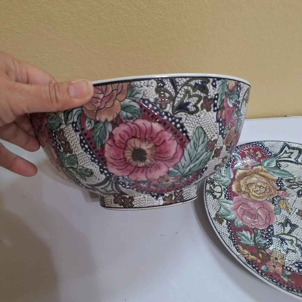 Vintage Accent Chinese Plate & Bowl Large 10